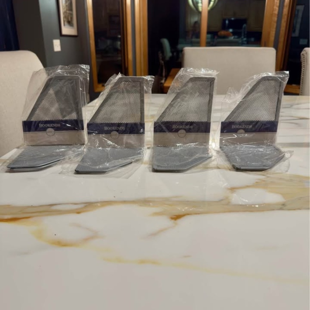 4 NEW Vintage Dayton’s Silver Mesh Bookends, Set of 2 Each in Original Packaging
